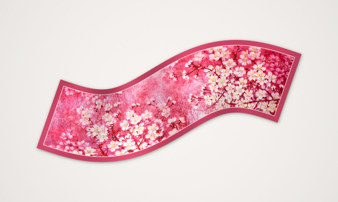 Beni Blossom long scarf, 175 × 50 cm crêpe de chine, lying in a soft wave