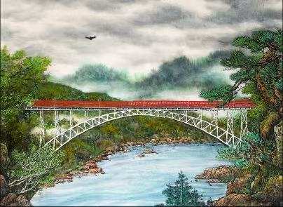 Bridge Landscape — Japanese ink painting by Sou A Kou