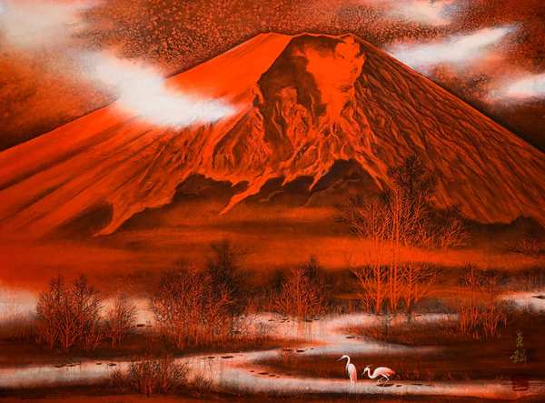 The Crimson Fuji — Japanese ink painting by Sou A Kou