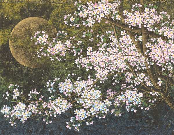 Silent Voice of the Night Sakura — Japanese ink painting by Sou A Kou